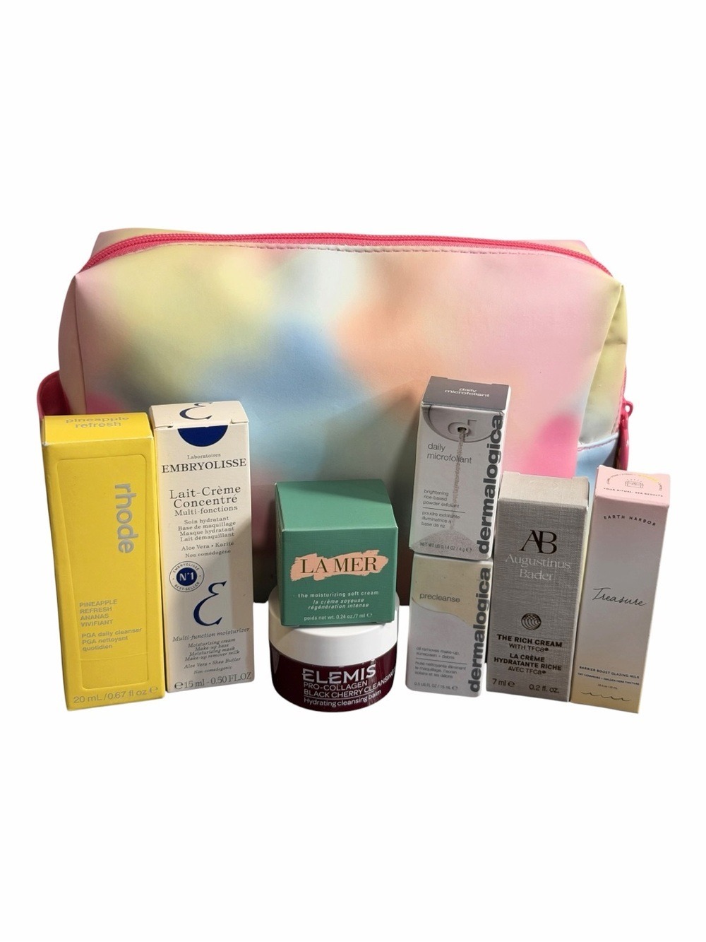 Luxury Skincare Gift Set Deluxe Travel Size with Pastel Rainbow Cosmetic Bag